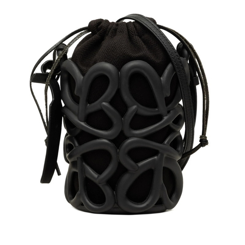 Loewe Anagram Inflated Pocket Crossbody Shoulder Bag, Black Rubber Leather, W...
